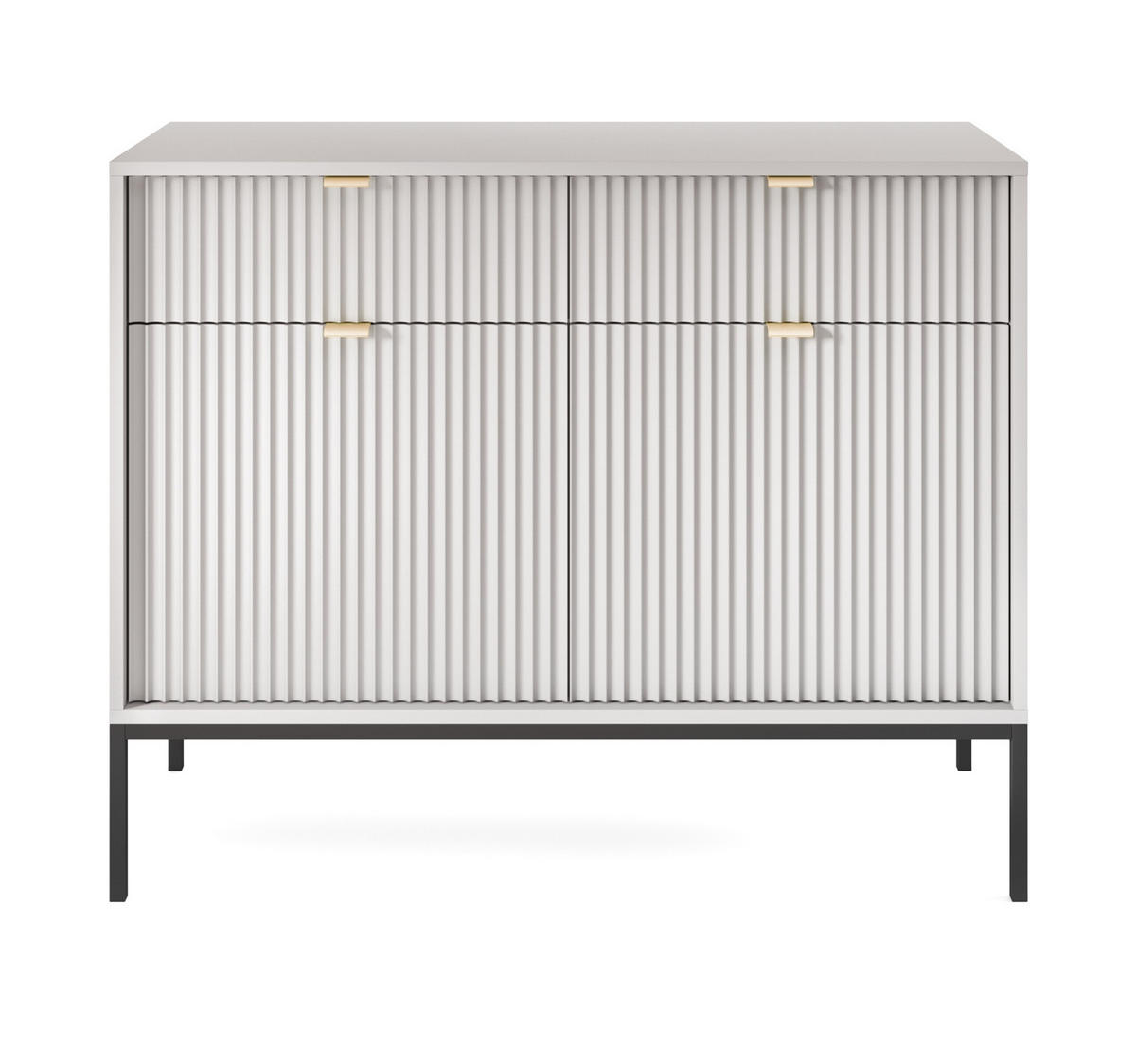 SIDEBOARD Eternas 2T 2S Grau 104/83/39 cm – schwarze Füße, mit geriffelten Fronten - Schwarz/Grau, Holzwerkstoff (104/83/39cm) - AX Living