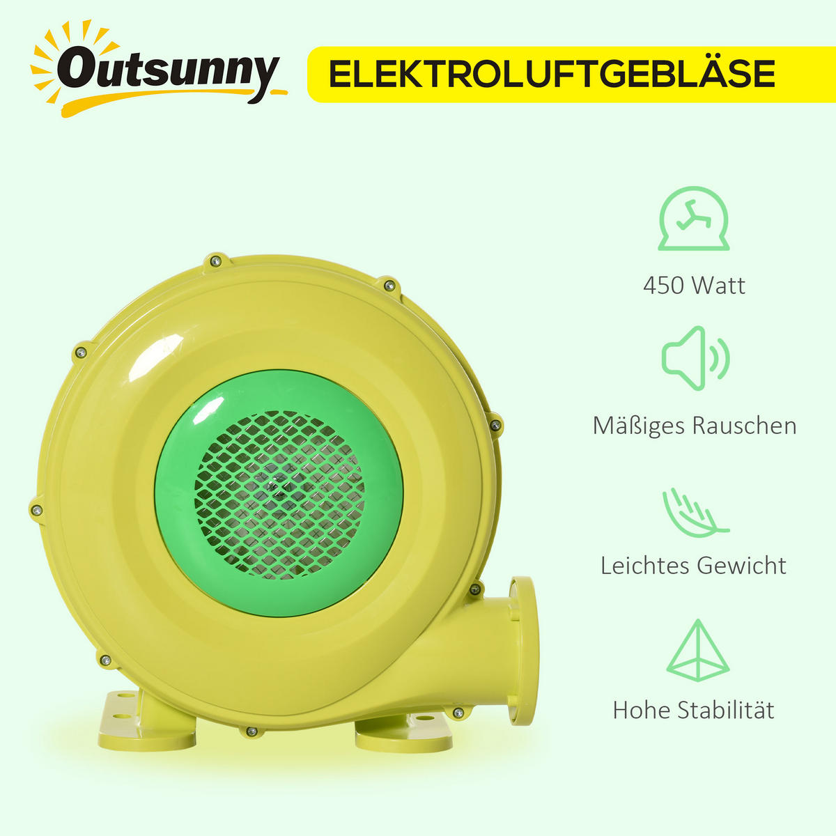 LUFTPUMPE elektrisch, für Hüpfburg Gebläsepumpe, Dauergebläse, ABS, Gelb+Grün - Multicolor, Kunststoff (26/35cm) - Outsunny