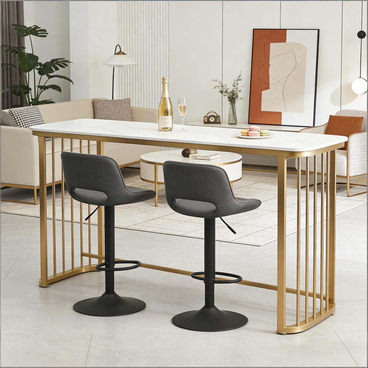 BARHOCKER 2er-Set Grau Drehbar Höhenverstellbar mit Leinenbezug - Grau, Metall (49/106/49cm) - PANGIVO