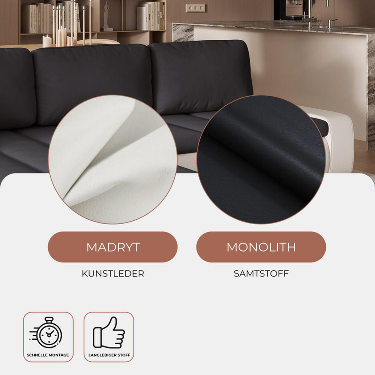 ECKSOFA VELANO mit Schlaffunktion und Bettkasten Creme/Anthrazit - Anthrazit, Holzwerkstoff/Kunststoff (250/160cm) - Idohome