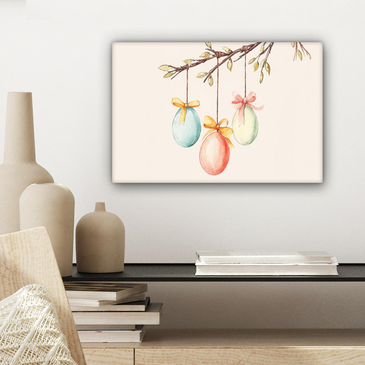 LEINWANDBILD Osterkuchen - Schleife - Eier Deko Schlafzimmer 30x20 cm - Creme, Textil (30/20cm) - MuchoWow