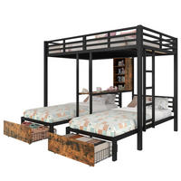 ETAGENBETT 140/200 cm + 90/200 cm aus Metall & MDF mit Stauraum - Schwarz, Holzwerkstoff (140/200cm) - BEAOK