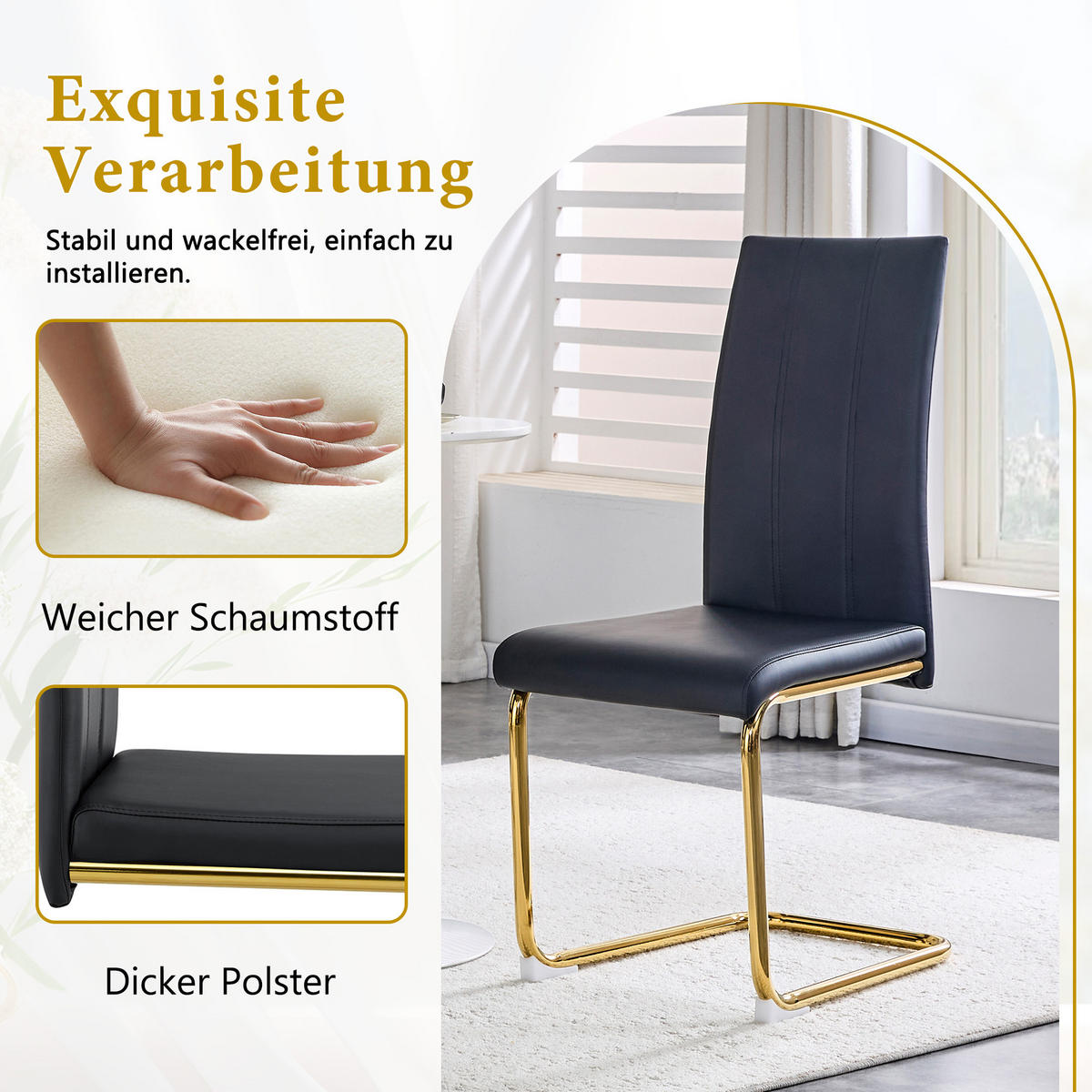 SCHWINGSTUHL DE-36801 2er-Set mit PU-Bezug und hoher Rückenlehne Schwarz - Goldfarben/Schwarz, Metall (43/99/54.5cm) - ComfortXL