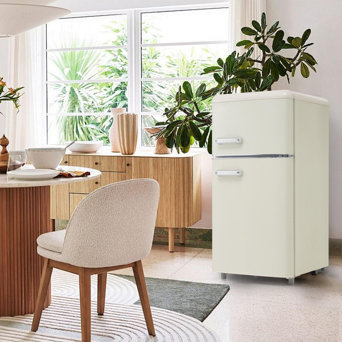 RETRO KÜHLSCHRANK 72L Doppeltür 21L Gefrier LED E Klasse - Weiß, Kunststoff (45/91/46cm) - FLIEKS