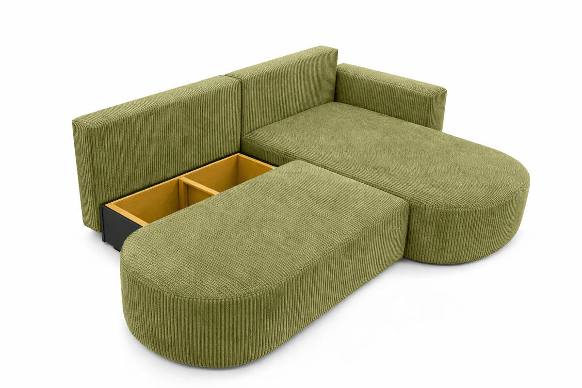 ECKSOFA Mit Schlaffunktion Und Bettkasten, Cordstoff Poso, Olive, Rechts, ROUND ONE OPEN XL - Olivgrün, Holz (262/175cm) - Kaiser Möbel