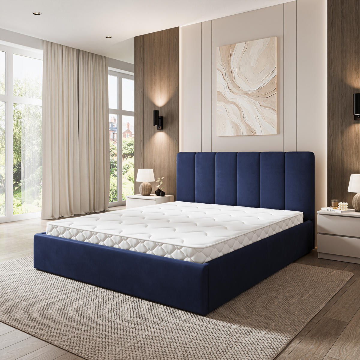 POLSTERBETT NEMIS 180x200 cm mit Bettkästen - Blau - Blau, Holz (180/200cm) - MASSENO