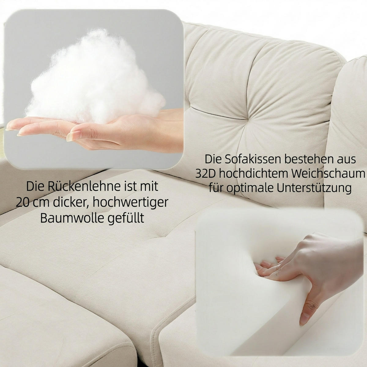 ECKSOFA 228/115/78 cm Beige mit Ausziehbarer Fußhocker, USB-Anschluss und Aufbewahrungstasche - Beige, Textil (228/80cm) - Oxeza
