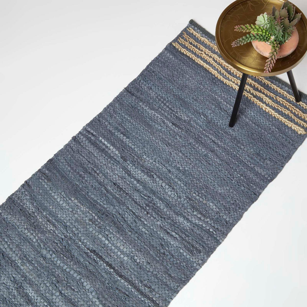 FLICKENTEPPICH-LÄUFER aus Recycling-Leder 66/200 cm - Grau, Leder (66/200cm) - Homescapes