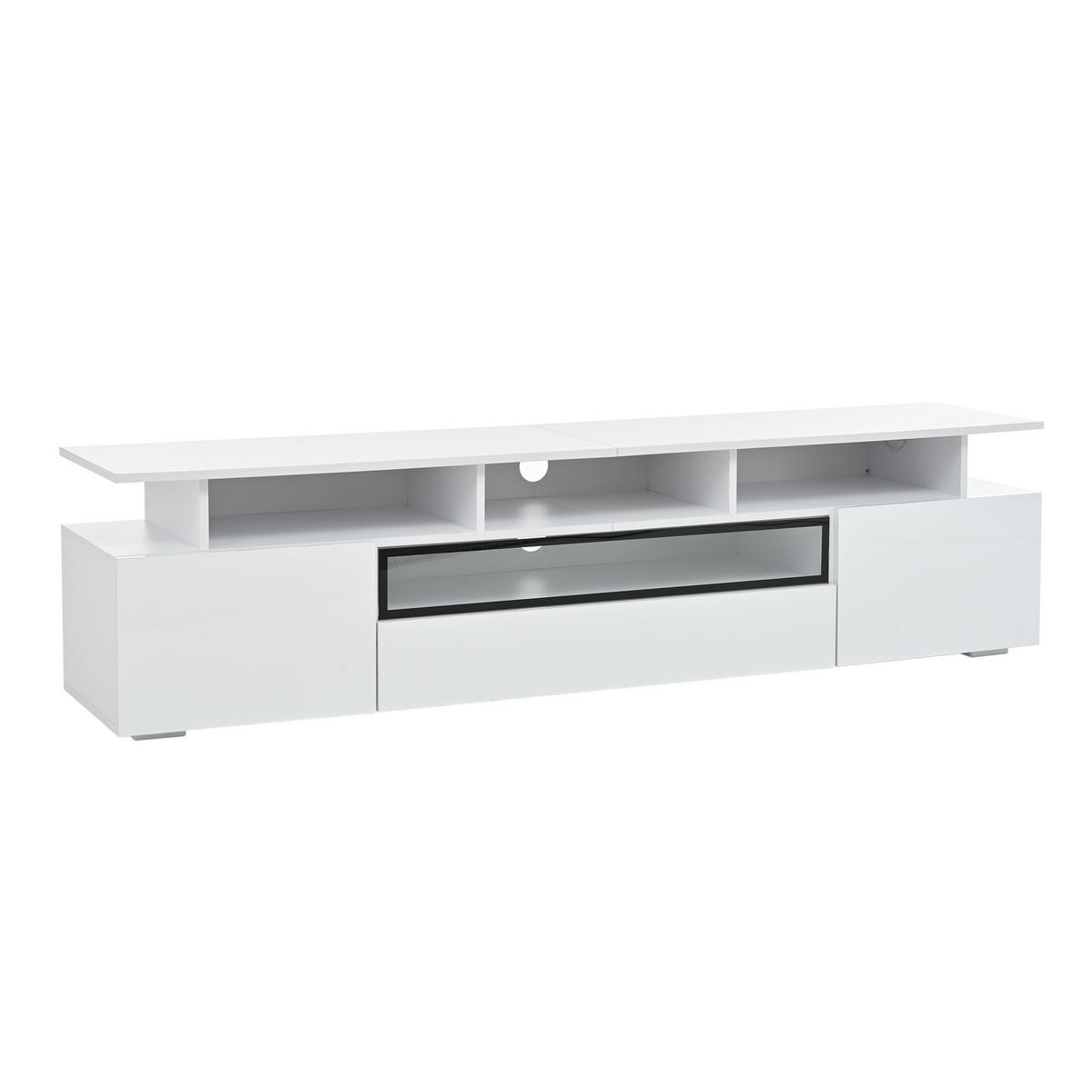 NÍZKA komoda 180/38/45 cm biely lesk s LED osvetlením a 2 skrinkami - biela, kompozitné drevo (180/45/38cm) - BEAOK