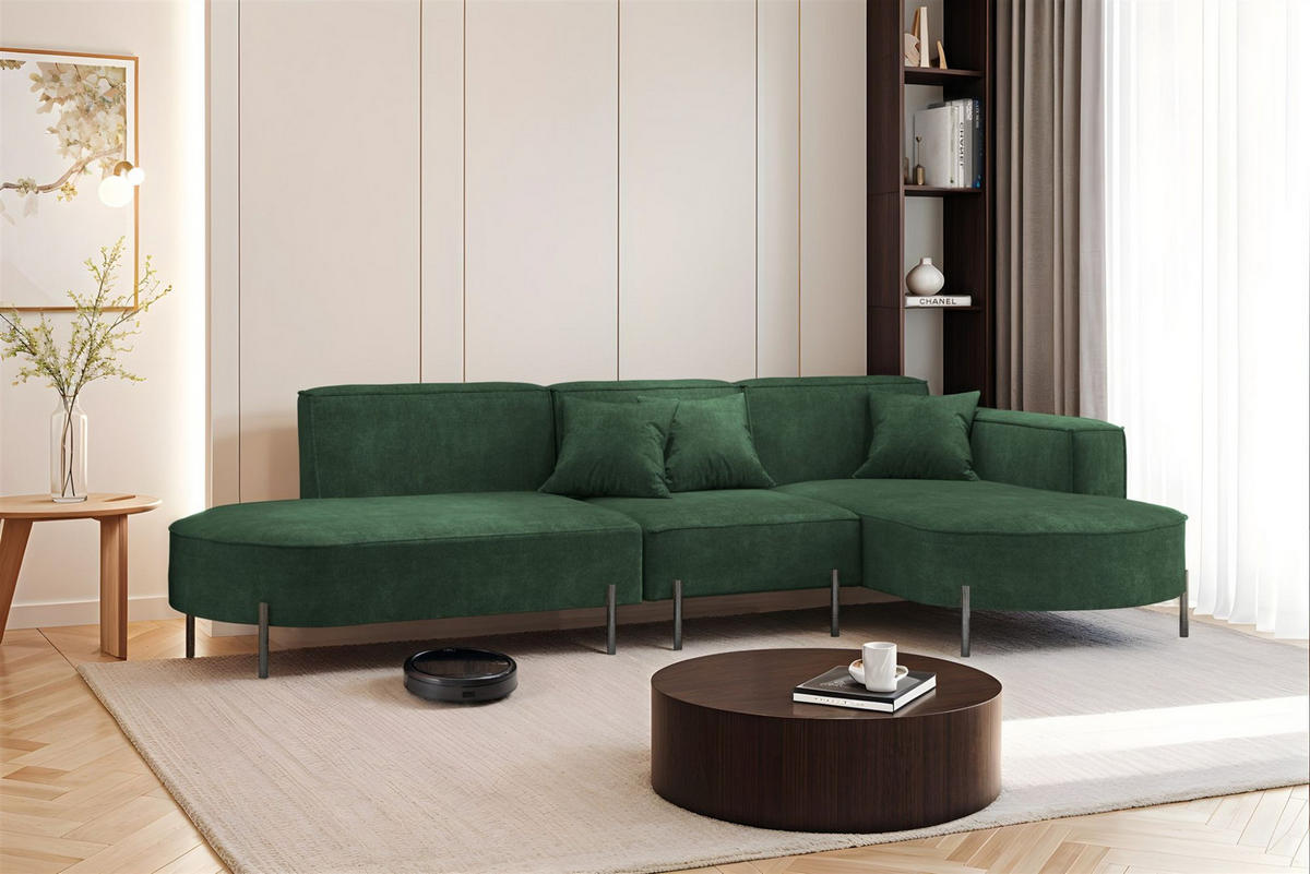 ECKSOFA Valencia - Dunkelgrün, Holzwerkstoff/Textil (321/165cm) - Fun Möbel