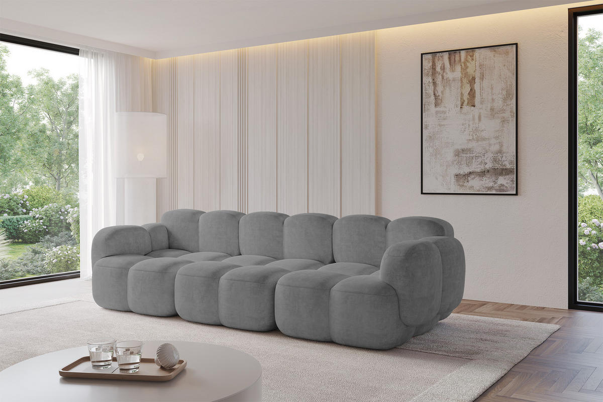 3-SITZER modulares Sofa Miko-S2 300x118x75 cm Grau Velours - Schwarz/Grau, Holzwerkstoff/Kunststoff (300/75/118cm) - ALTDECOR