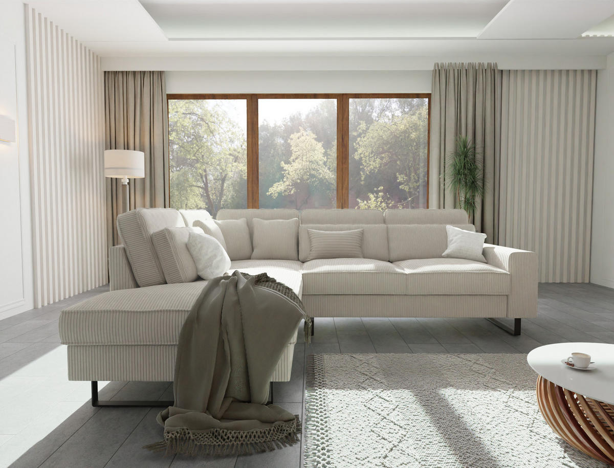 ECKSOFA Floe Beige Cord - Beige/Schwarz, Holz/Kunststoff (290/231cm) - S-Style Möbel
