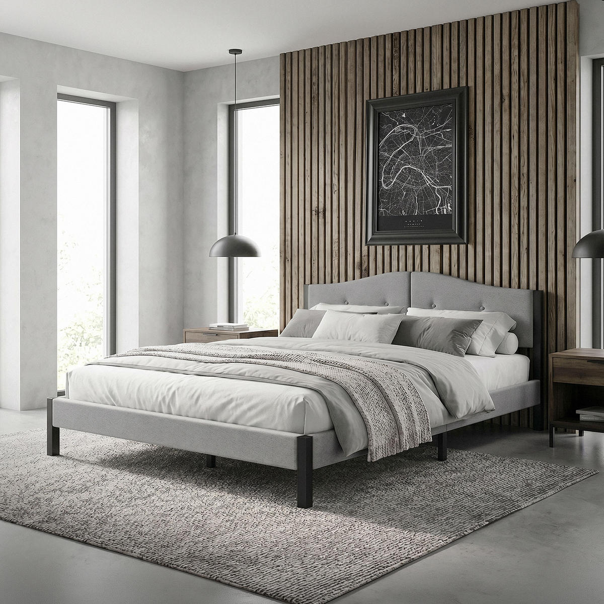 ČALOUNĚNÁ POSTEL 160x200 cm šedá s roštem a lněnou látkou - šedá, kompozitní dřevo/textil (160/200cm) - ML-DESIGN