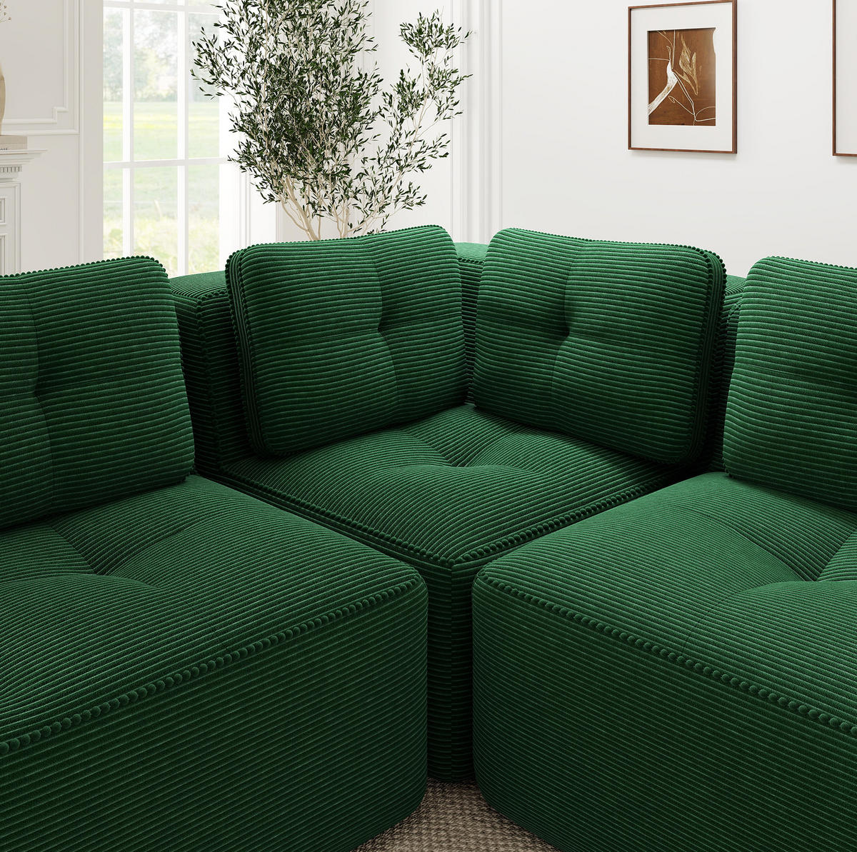 ECKSOFA 297/177/69 cm grün aus Cord mit modularem Design und tiefer Sitzfläche - Grün, Textil (177/297cm) - OKWISH