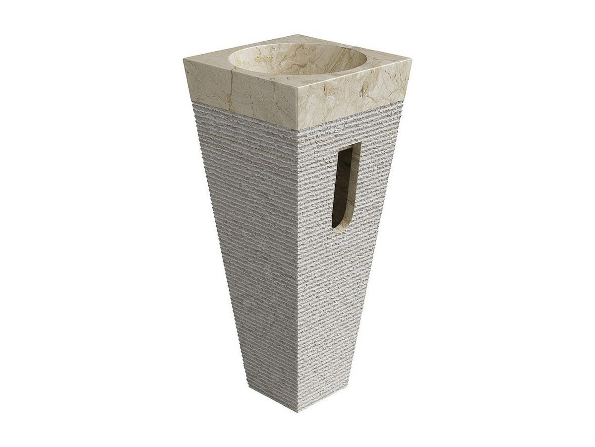 FREISTEHENDES Waschbecken - 40 cm x 40 cm - marmor - cremefarben Storta - Creme, Stein (40/90/40cm) - Vente-Unique