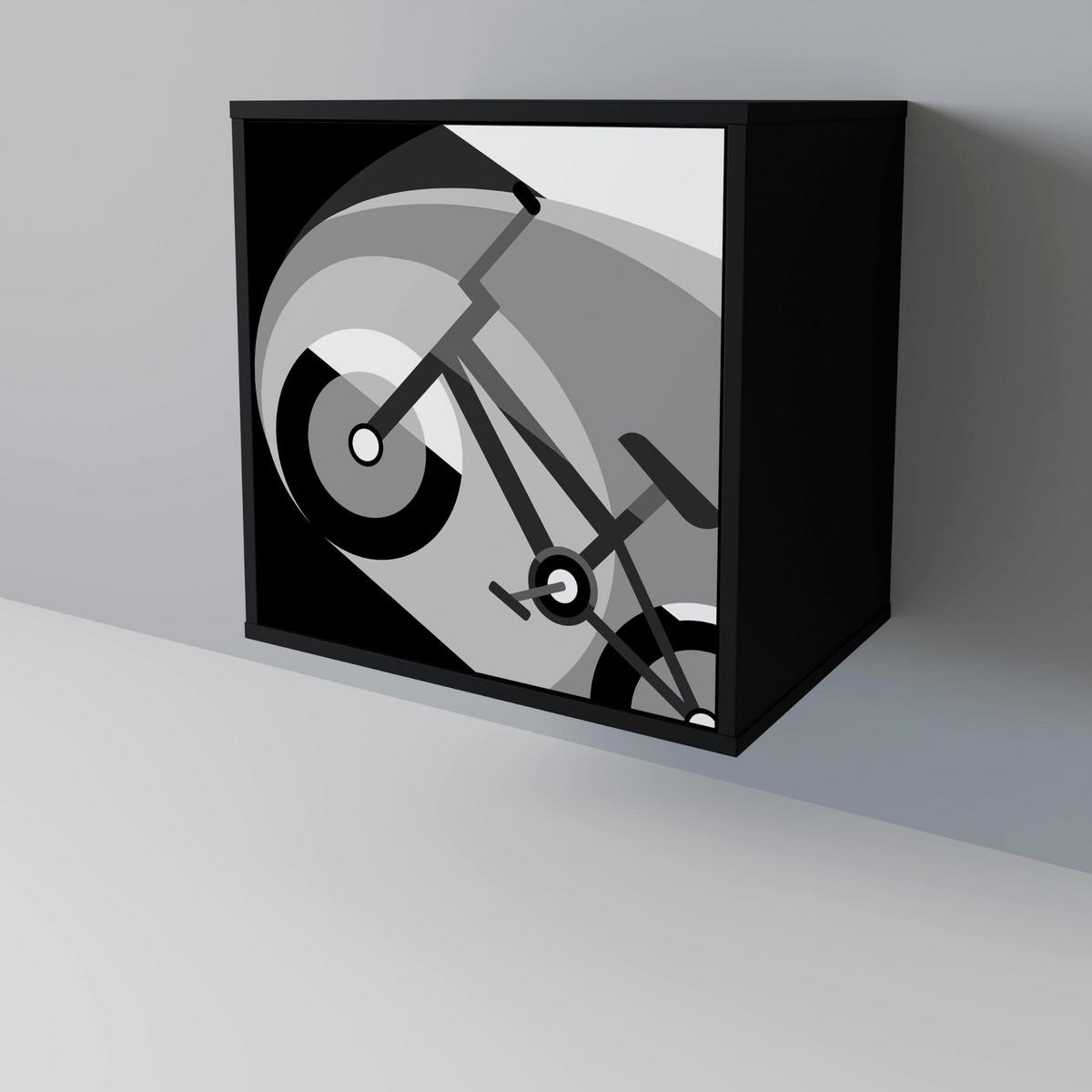SIDEBOARD BIKE ENERGY, Schwarz, 57,5x42x70,5 cm, Schwarze Metall-Sternfüße - Multicolor/Schwarz, Holzwerkstoff/Metall (57.5/70.5/42cm) - SpaceRebels