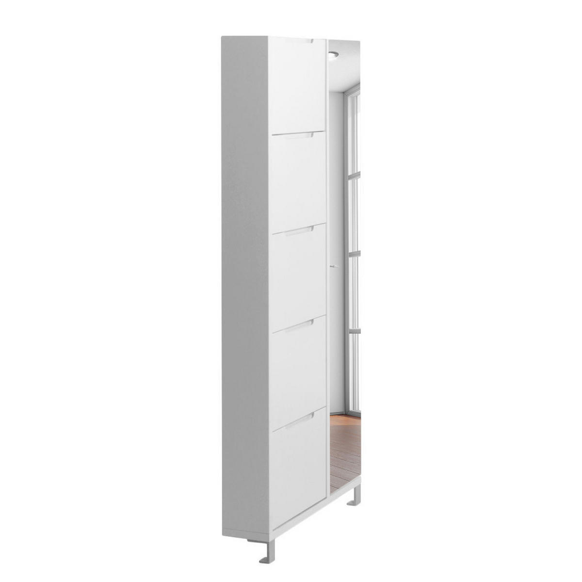 SCHUHSCHRANK mit Spiegeltür - Weiß - Weiß, Holzwerkstoff (85/185/17cm) - home24