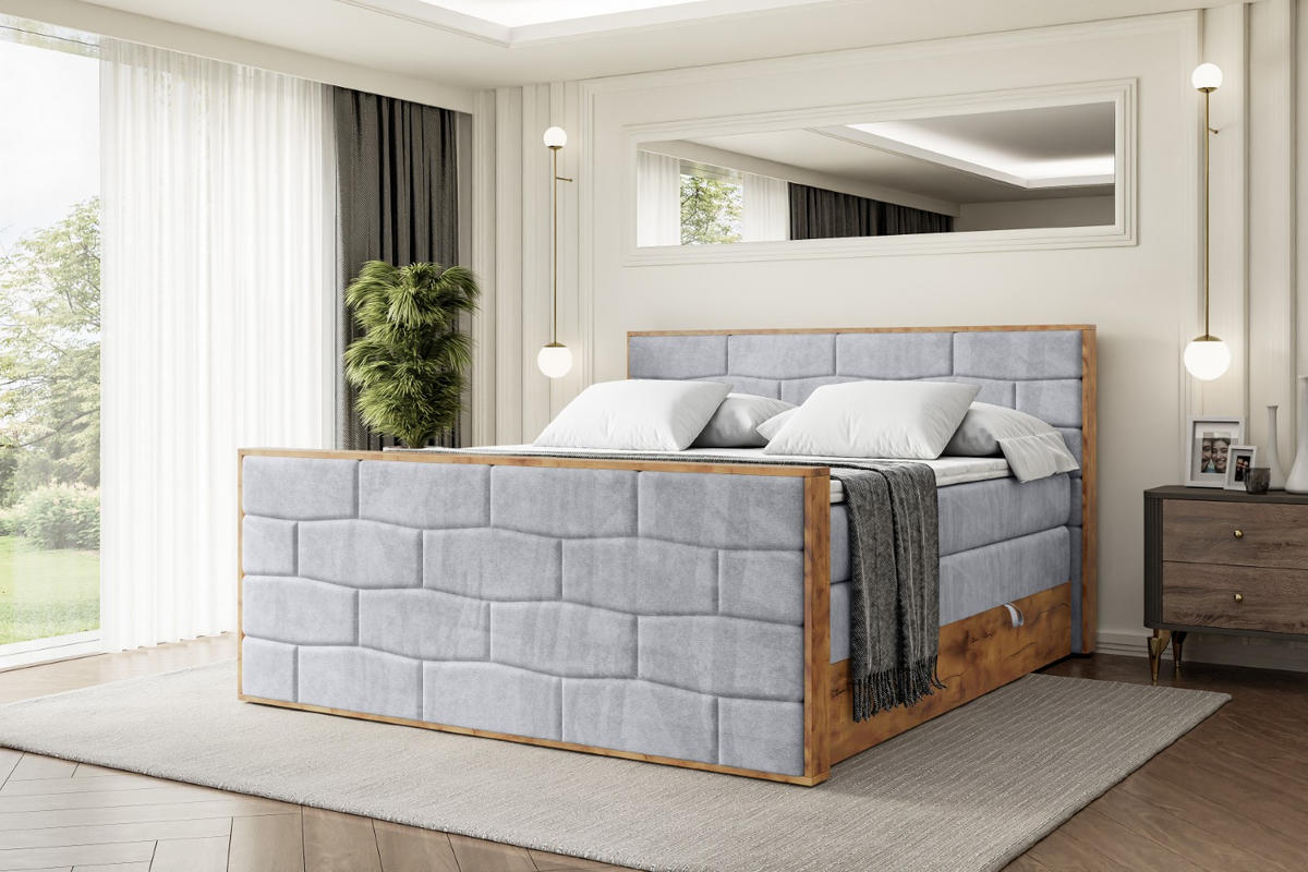 BOXSPRINGBETT mit Matratze H3|H4 und Lattenrost - LOLLI8-Z KING-160x200 - Grau Monolith - Hellgrau, Holzwerkstoff (160/200cm) - ALTDECOR