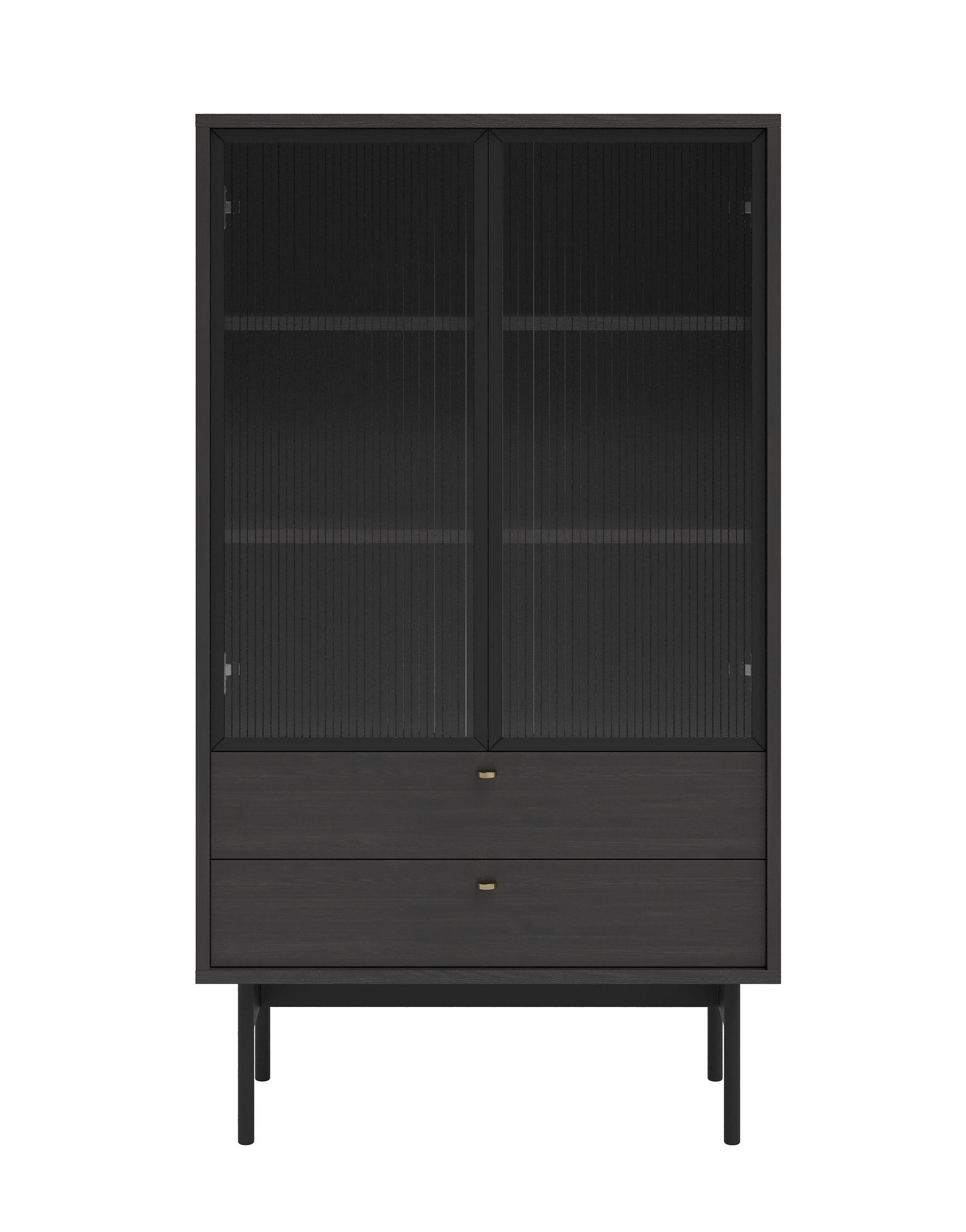 VITRINE Olar II Holzoptik Esche Portland Schwarz 85 cm - černá/zlatá, kov/kompozitní dřevo (85/150/41cm) - Selsey