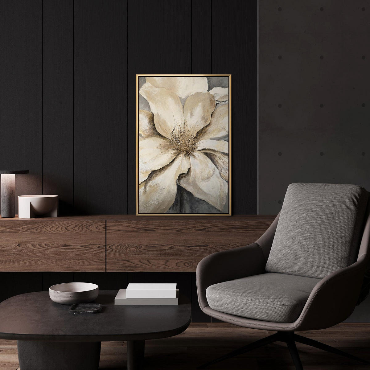 GEMÄLDE Goldene Blüte Schattenfugenrahmen Gold 60x40 cm - Goldfarben, Holz (60/40cm) - YS-art gallery