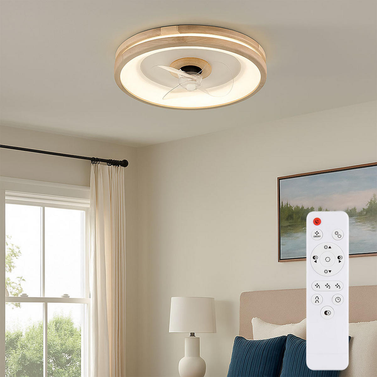 LED DECKENLEUCHTE Braun Holzoptik dimmbar - Braun, Holz (50/50/12.5cm) - Globo Lighting