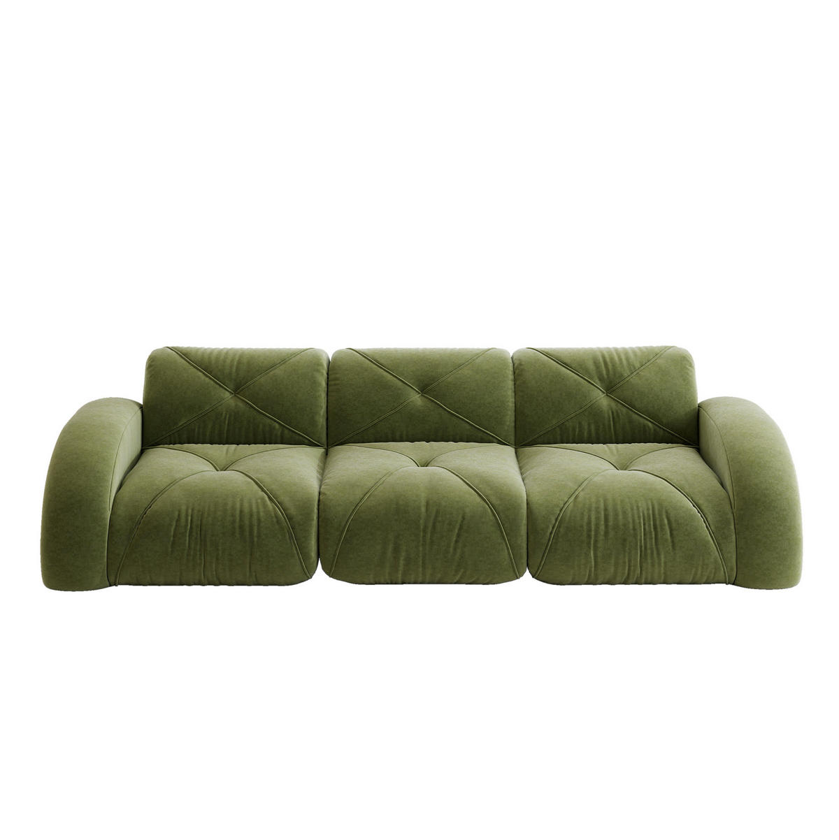 3-SITZER Sofa rahmenlos mit Chenille-Bezug, 32D-Schaumstoff und flexiblem Aufbau, Grün - Grün, Textil (281/76/95cm) - Redom