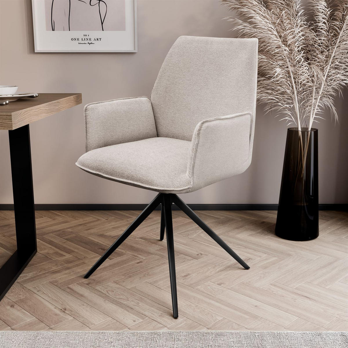 ARMLEHNENSTUHL OPHELIA mit Drehfunktion und Polsterung - Beige/Schwarz, Textil (60/87/64cm) - Lookway