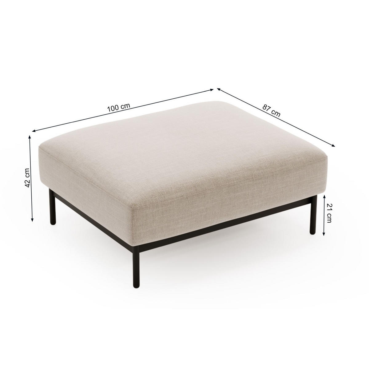POLSTERHOCKER Solianero Hellgrau 100 x 87 cm - Hellgrau, Textil/Metall (100/42/87cm) - Selsey