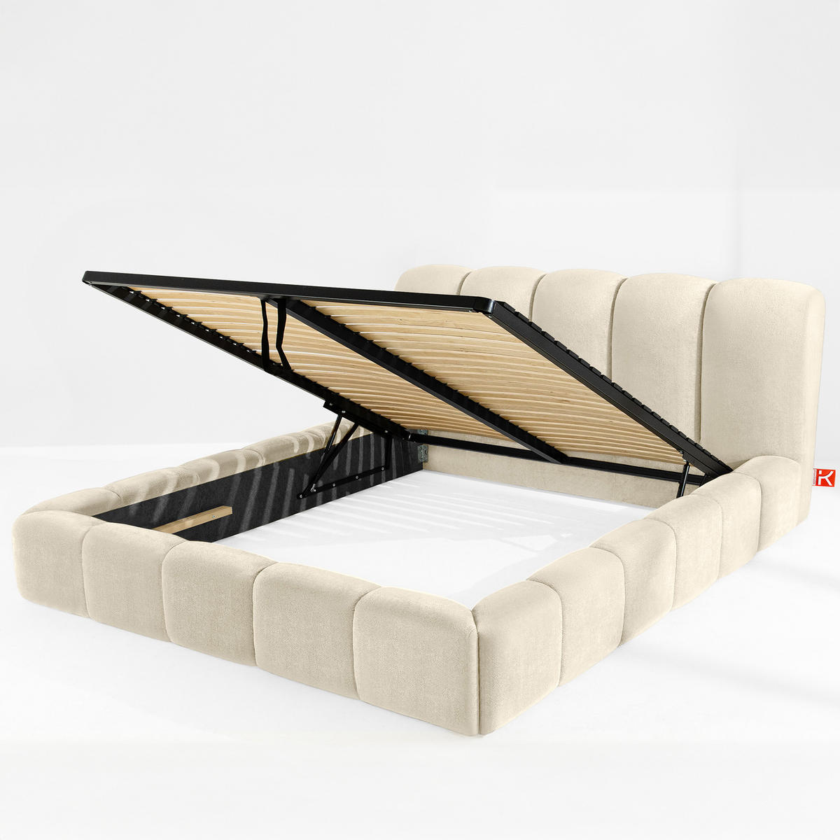 POLSTERBETT MERIDE Chenille, Ecru - Schwarz/Weiß, Holz/Textil (200/200cm) - KONSIMO®