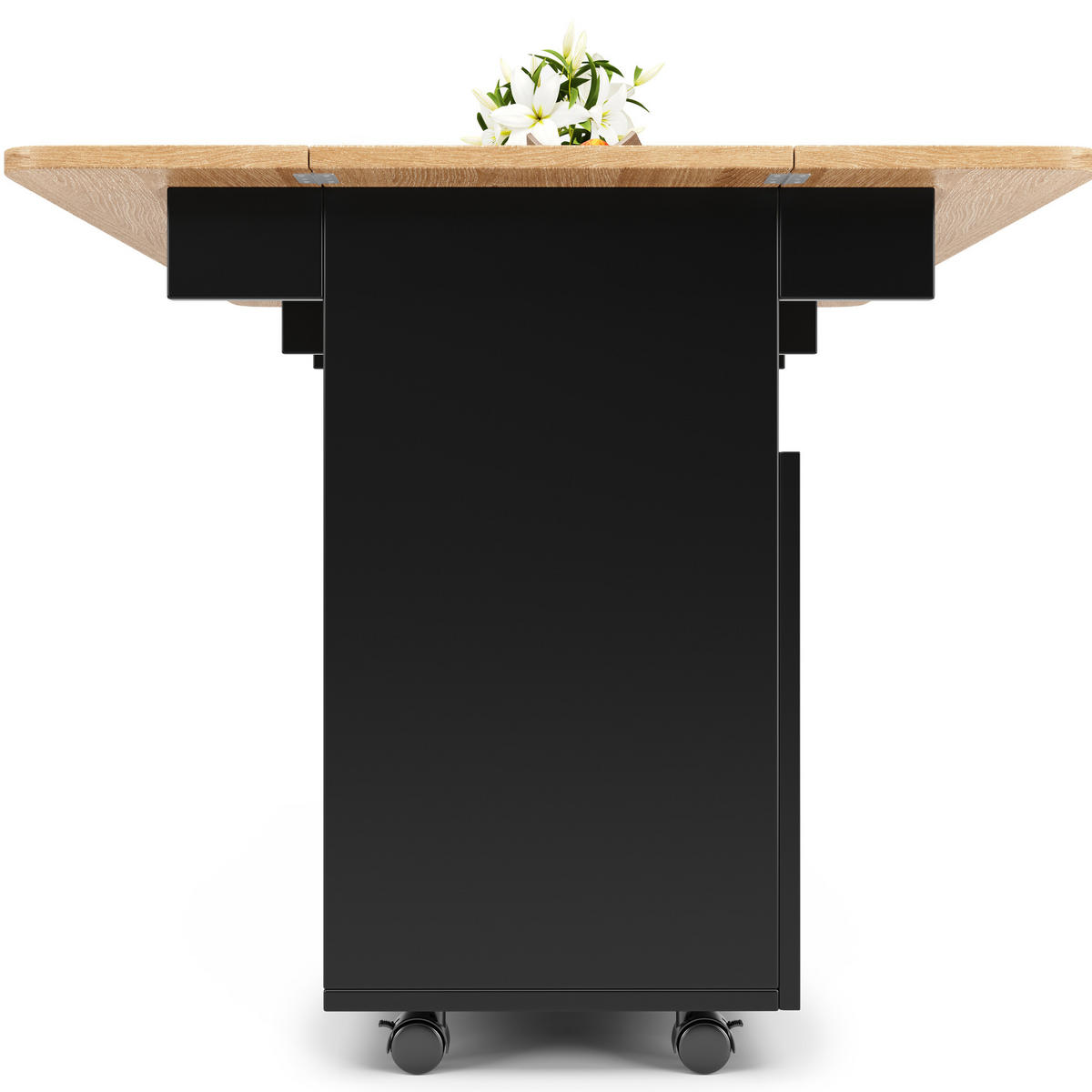 KÜCHENINSEL Klapptisch Rollbar 120x70x79.5cm Schwarz mit Arbeitsplatte & Stauraum - Schwarz, Holzwerkstoff (120/79.5/70cm) - Modfu