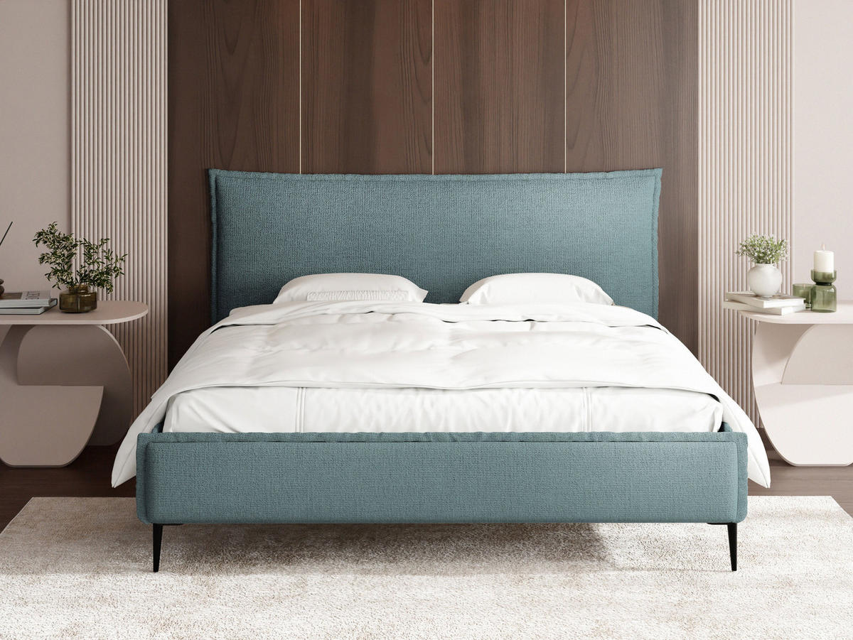 POLSTERBETT Pillow Rise mit Bettkasten, Lattenrost & hohen Metallfüßen in Türkis Chenille 180x200 cm - Türkis/Blau, Holz/Holzwerkstoff (180/200cm) - WFL GROUP