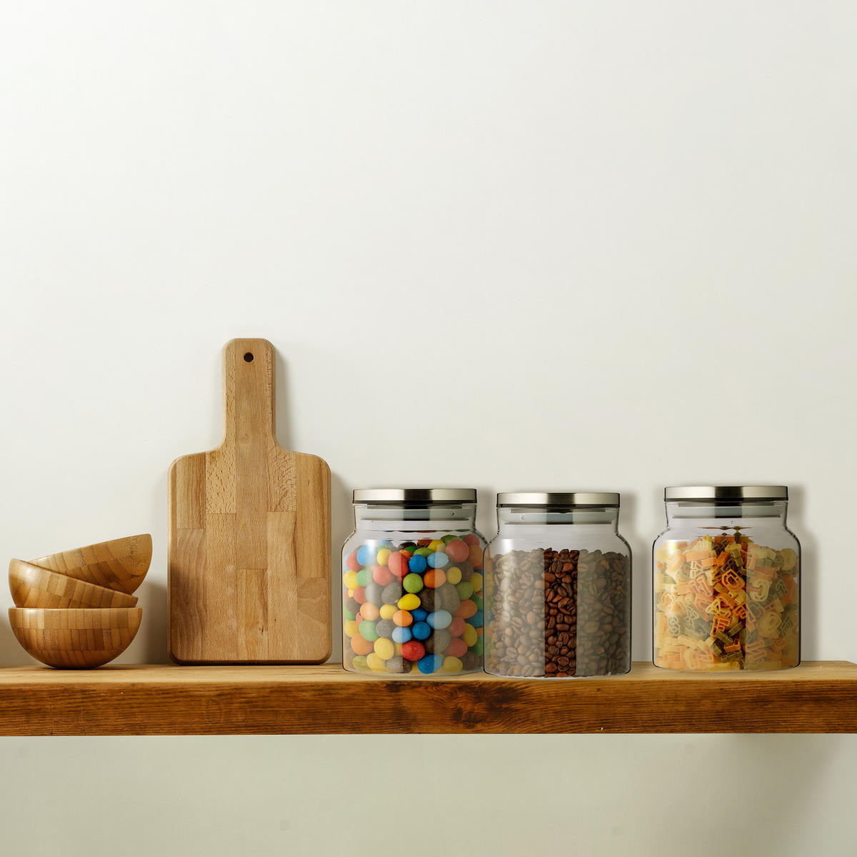 3xVORRATSGLAS - Transparent, Glas/Kunststoff (12/14/12cm) - Relaxdays