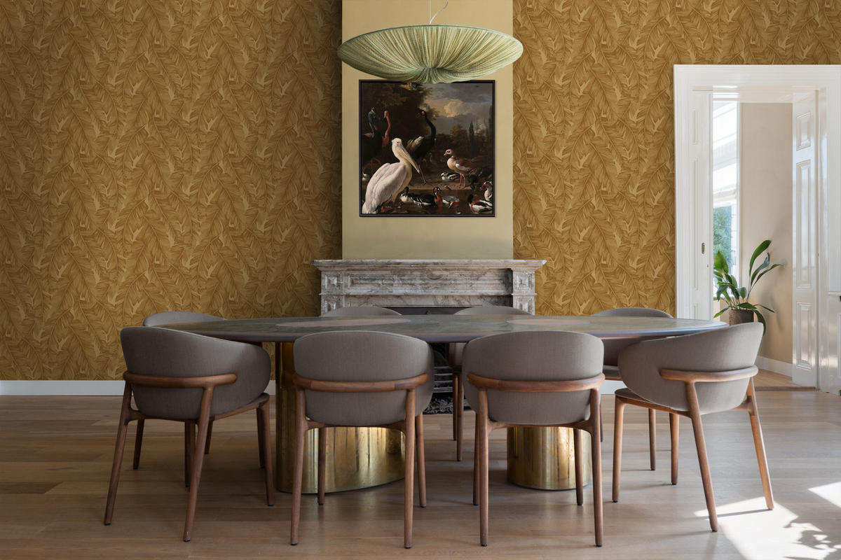 TAPETE Palmblätter 50 x 900 cm - Gelb, Papier (50/900cm) - Origin Wallcoverings