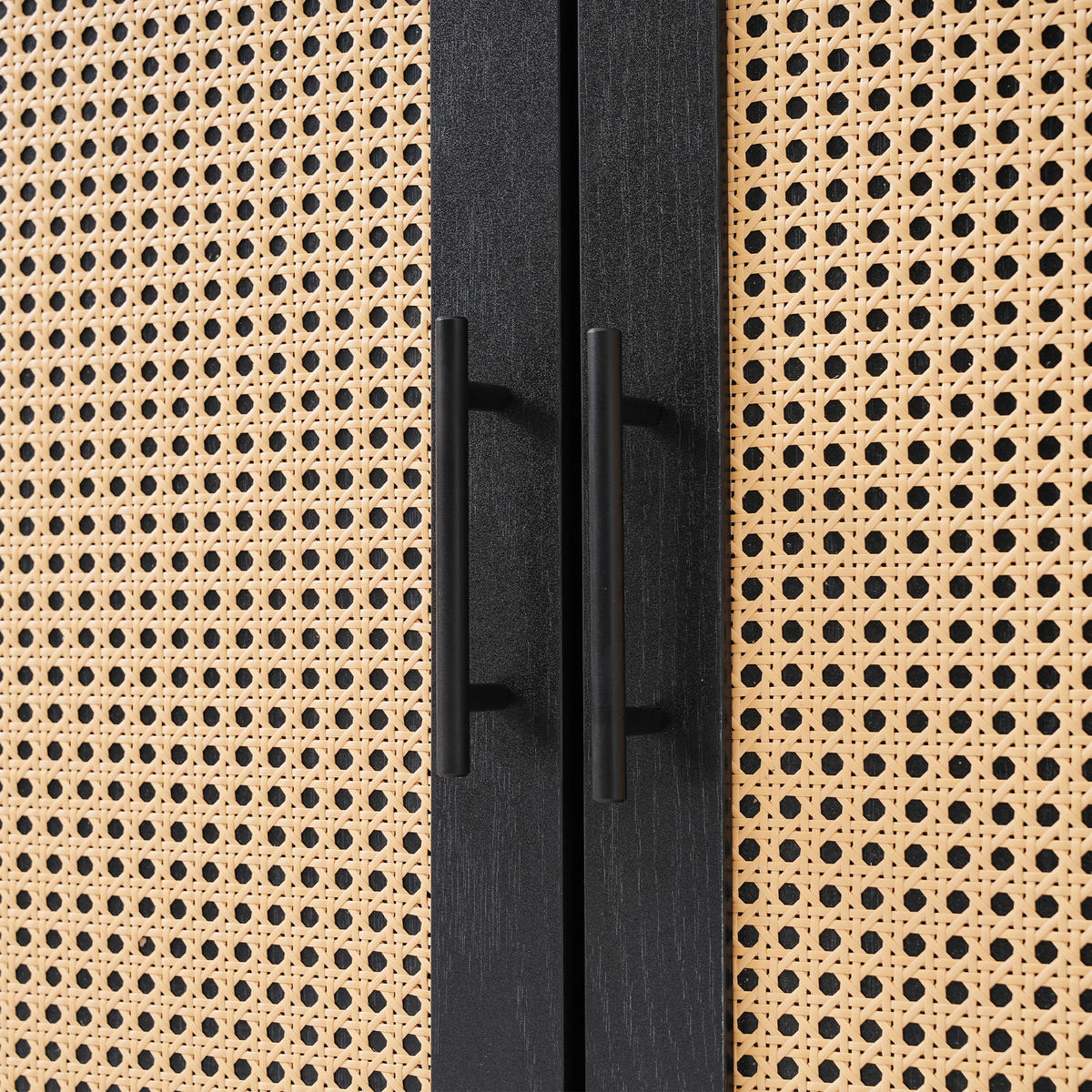 SIDEBOARD mit Rattan-Elementen und Schiebetüren, 150/40/80 cm - Schwarz, Holzwerkstoff (150/80/40cm) - Urban Meuble