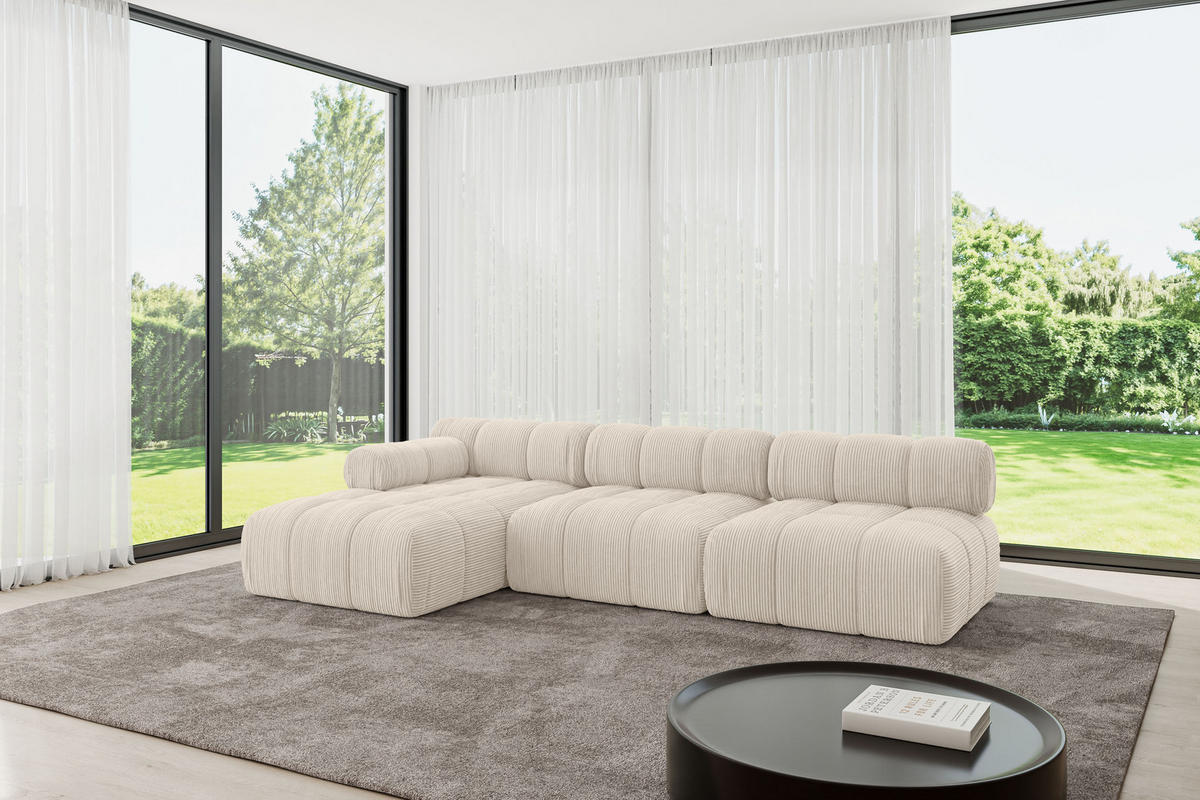 ECKSOFA modulares Sofa Razon-L2 - 285x160x70 cm Beige Cord - Beige, Holzwerkstoff/Textil (285/160cm) - ALTDECOR
