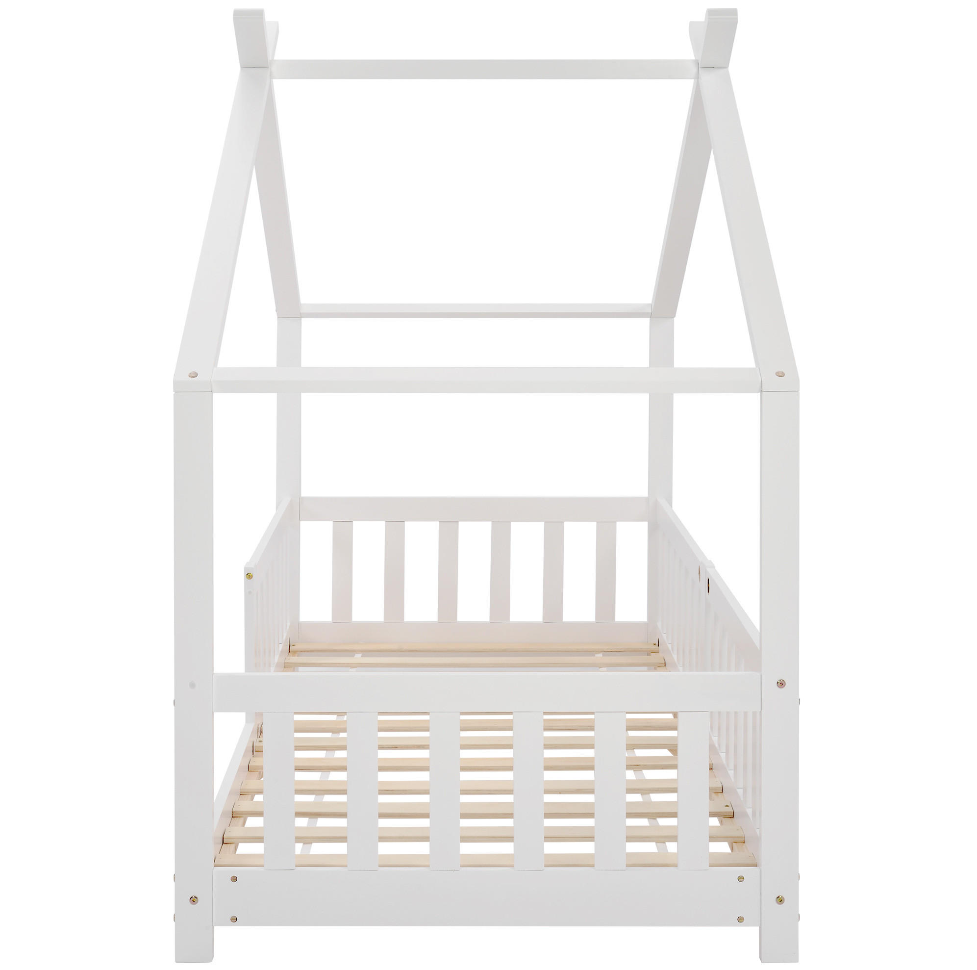 HAUSBETT Kinderbett 90/200 cm, Weiß mit Rausfallschutz und Stauraum - Weiß, Holz (90/200cm) - MIVRAY