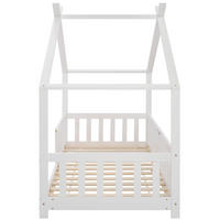 HAUSBETT Kinderbett 90/200 cm, Weiß mit Rausfallschutz und Stauraum - Weiß, Holz (90/200cm) - MIVRAY