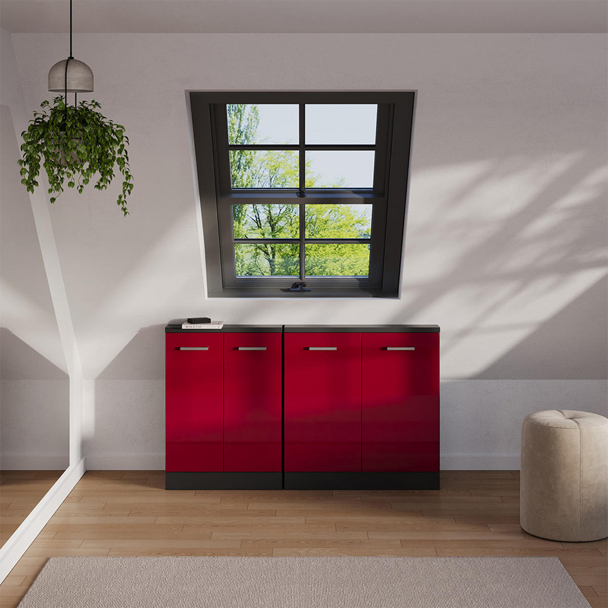 DACHSCHRÄGENSCHRANK-SET Rion Rot Hochglanz/Anthrazit 2er Set - Anthrazit/Rot, Holzwerkstoff (140/81.6/46cm) - Vicco