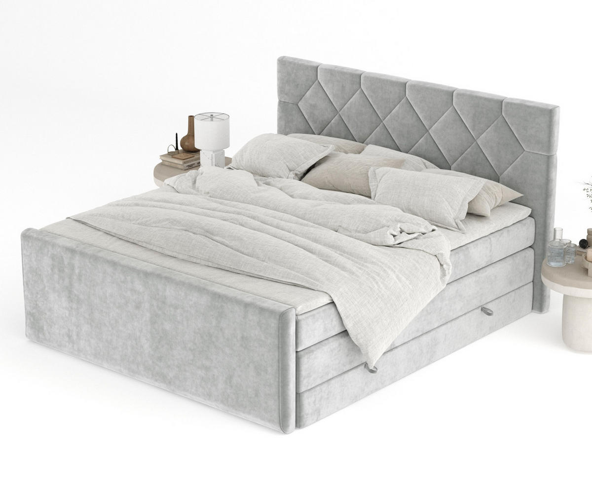 BOXSPRINGBETT Toma Hellgrau 160/200 cm - Hellgrau/Schwarz, Holz/Holzwerkstoff (160/200cm) - Maison de Reve