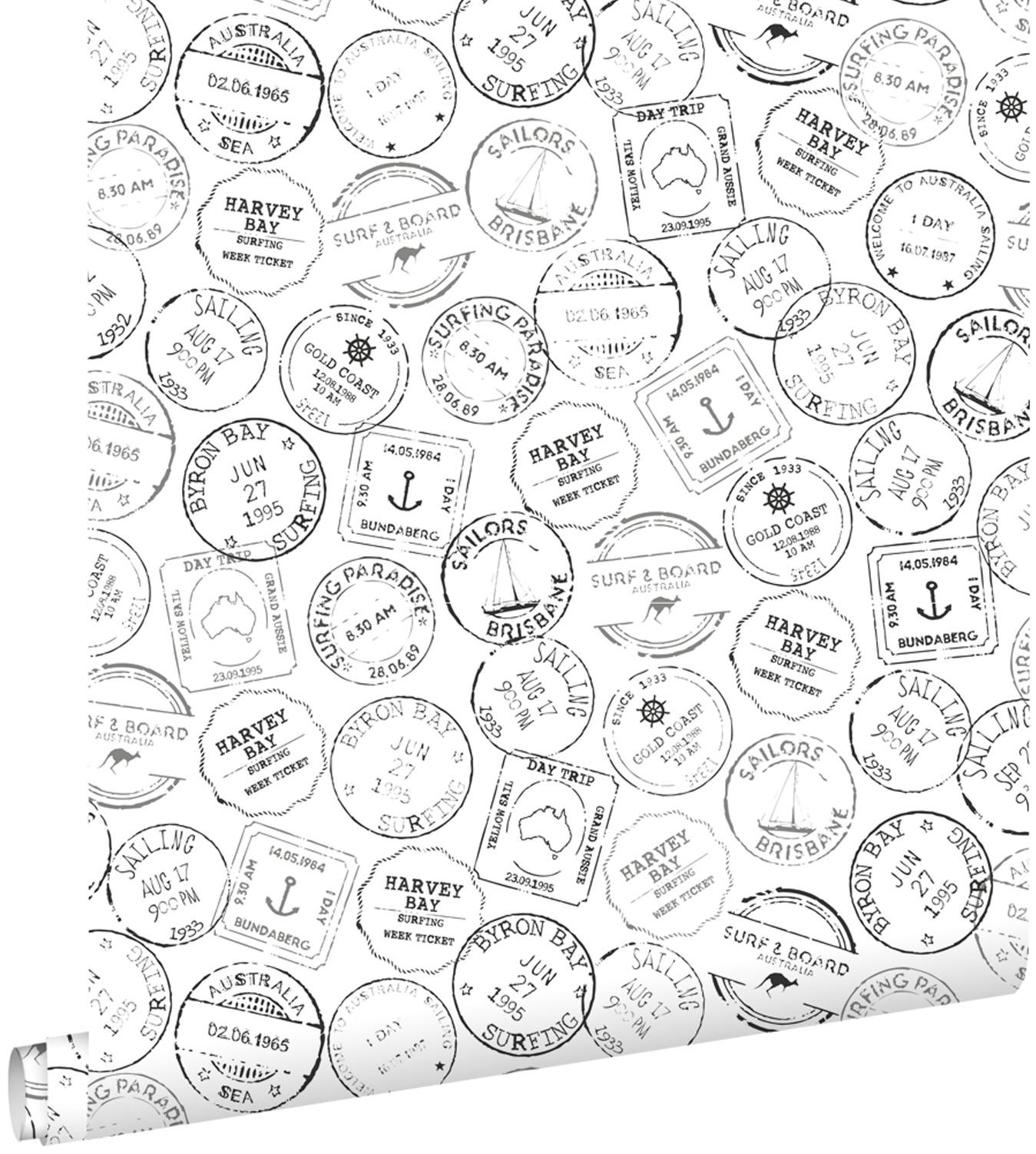 TAPETE australische Surf-Stempel 53 cm x 10.05 m - Schwarz, Papier (53/0.1cm) - ESTAhome