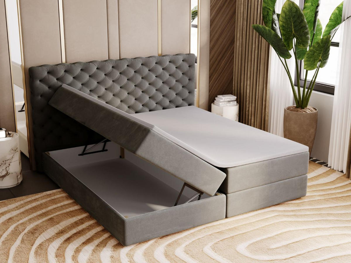 BOXBETT Bergamo 160x200 Dunkelgrau - Dunkelgrau/Schwarz, Holz/Textil (160/200cm) - Graingold