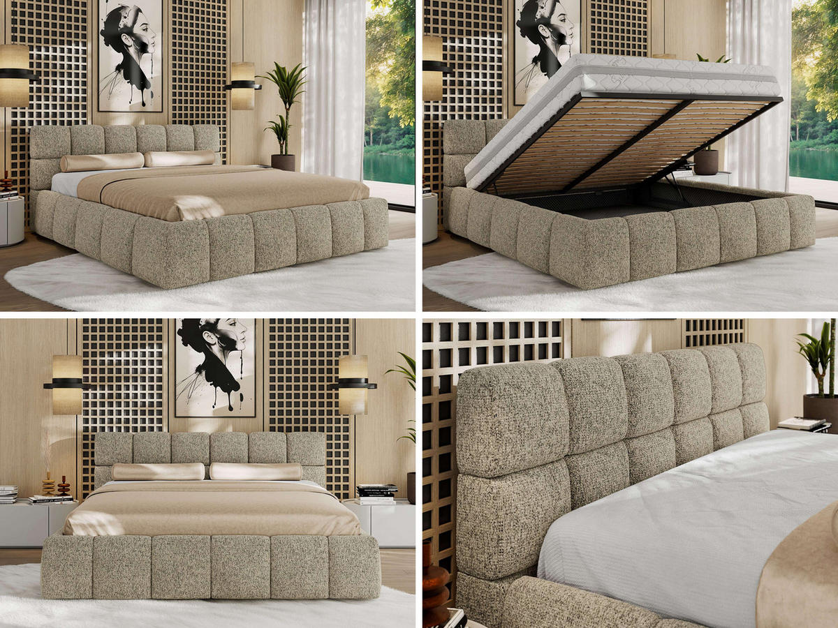 POLSTERBETT NIRA CLASSIC 160/200 - Dunkelbeige Strukture - ohne Matratze - Taupe, Textil (160/200cm) - MKS