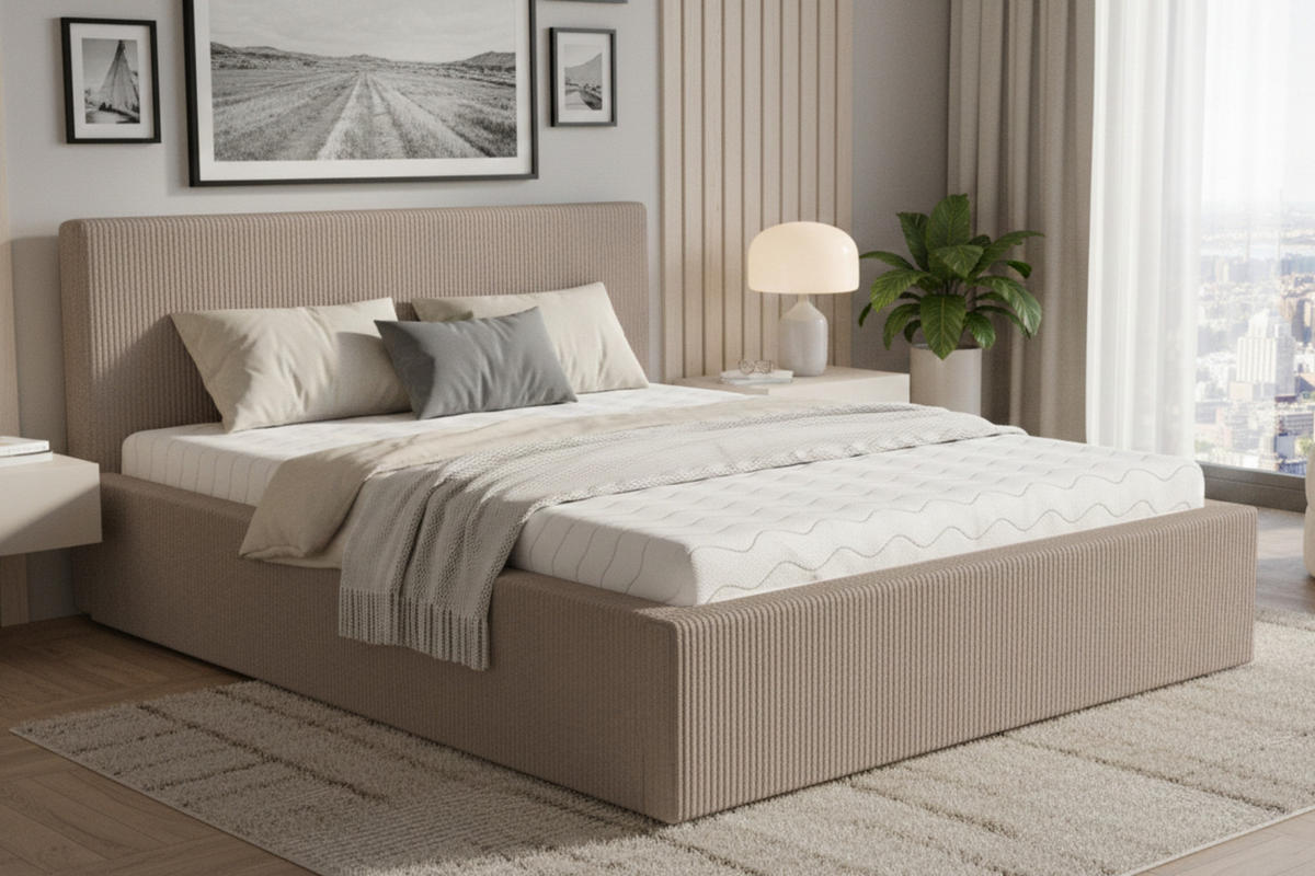 POLSTERBETT LOCCA 140/200 in Cord Beige - Beige, Holz/Holzwerkstoff (140/200cm) - Deine Möbel 24