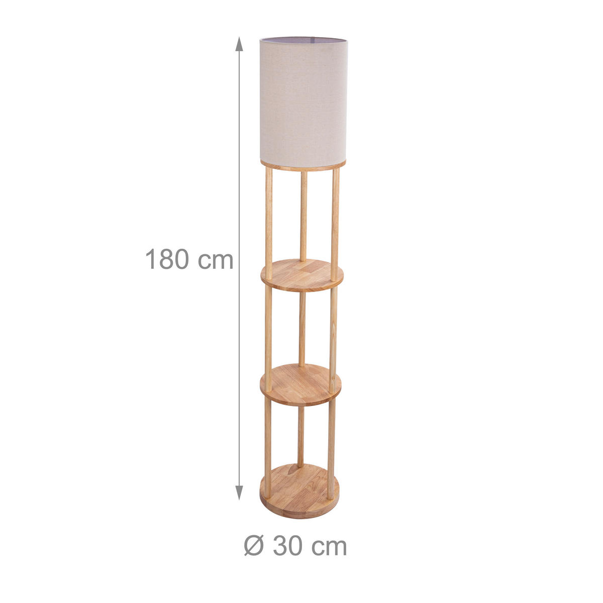STEHLAMPE - Hellbraun, Holz/Textil (30/30/180cm) - Relaxdays