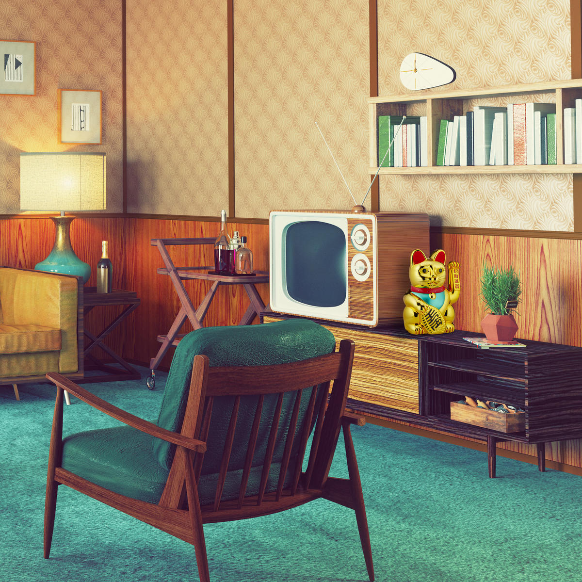 WINKEKATZE - zlatá, kov/plast (33/24/48cm) - Relaxdays