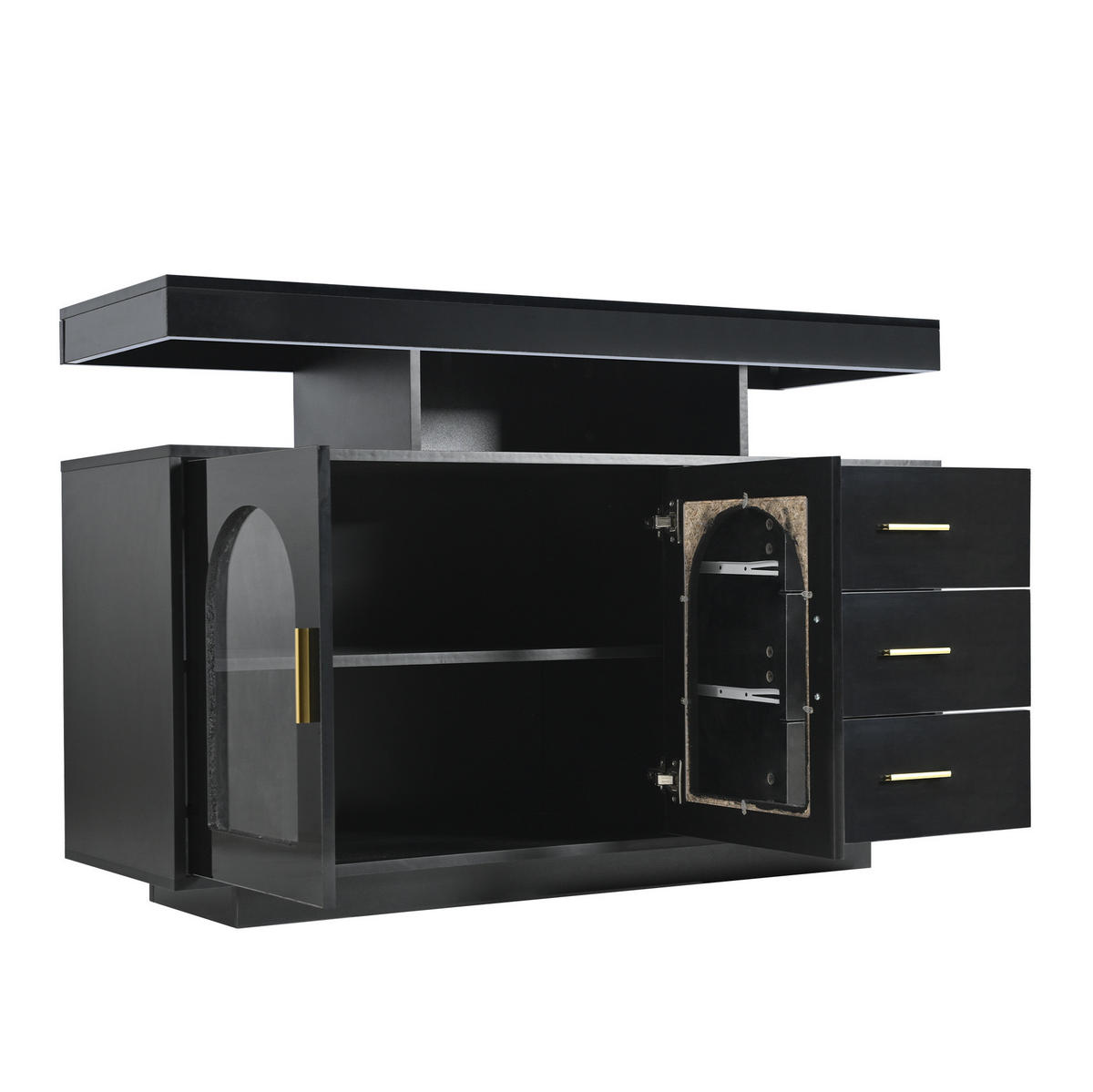 SIDEBOARD 160/40/78 cm mit 3 Türen, 2 Schubladen und verstellbaren Einlegeböden, Hochglanz MDF/PB, Schwarz - Schwarz, Holzwerkstoff (160/78/40cm) - Redom