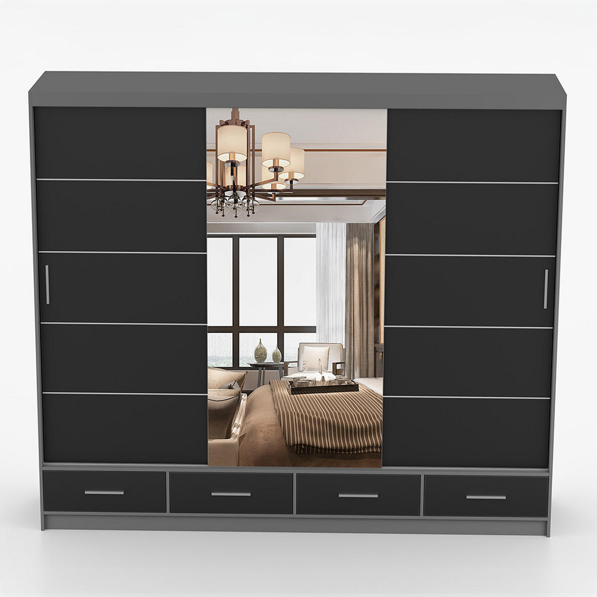 KLEIDERSCHRANK Florence 250 cm, 250/215/64, 2-türig, schwarz - Schwarz, Holzwerkstoff (250/215/64cm) - imoebel24