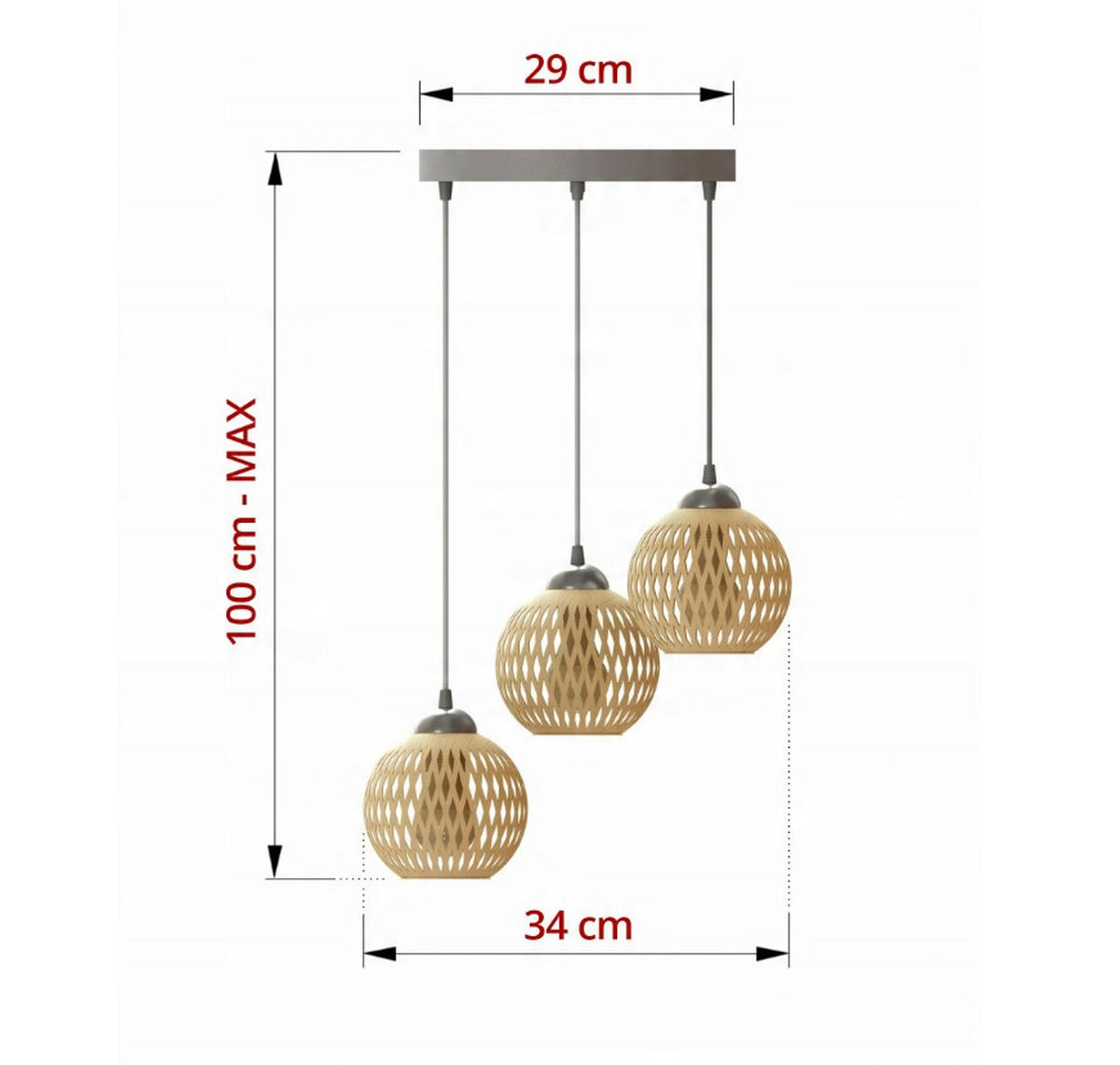 PENDELLEUCHTE BOHO - Beige/Schwarz, Holz/Metall (34/34/100cm) - kiki design
