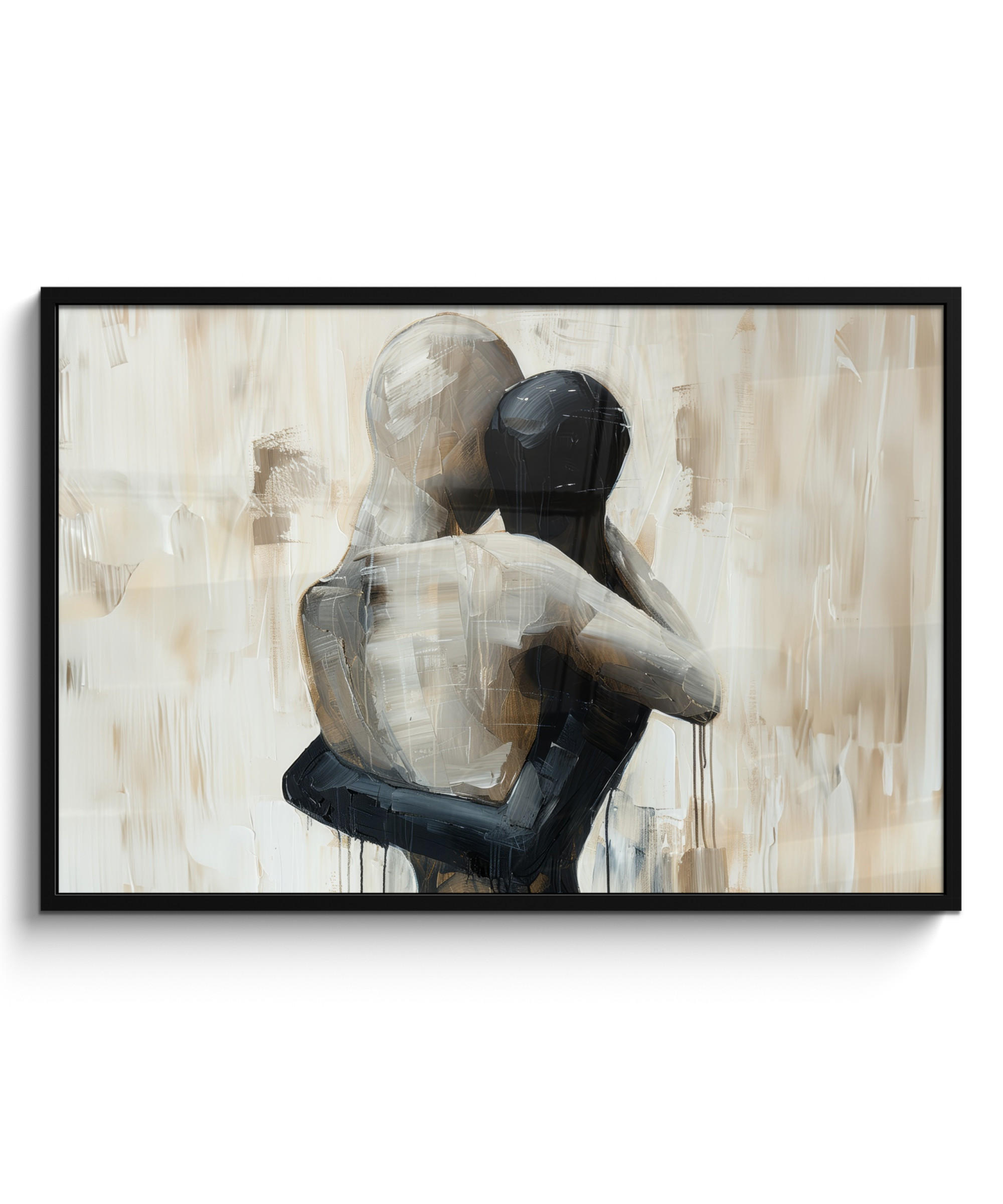POSTER MIT RAHMENGERAHMTES BILD Abstrakt - Liebe - Schwarz und weiß - Modern 120x80 cm - Schwarz, Papier (120/80cm) - MuchoWow