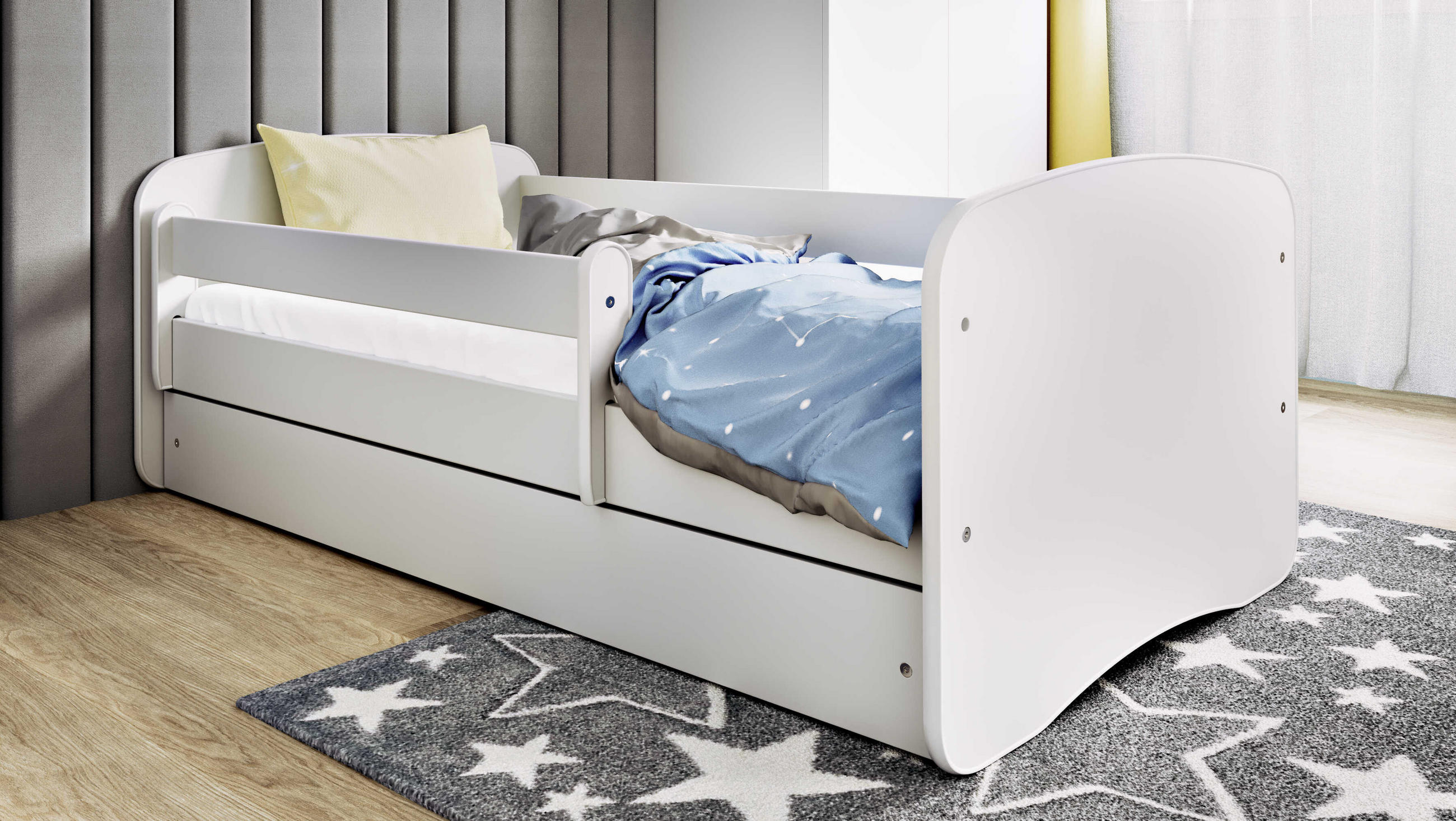 KINDERBETT ohne Motiv 80x160 cm mit Schublade, Rausfallschutz & Lattenrost, Weiß - Weiß, Holzwerkstoff (80/160cm) - RAUMHIRSCH FURNITURE